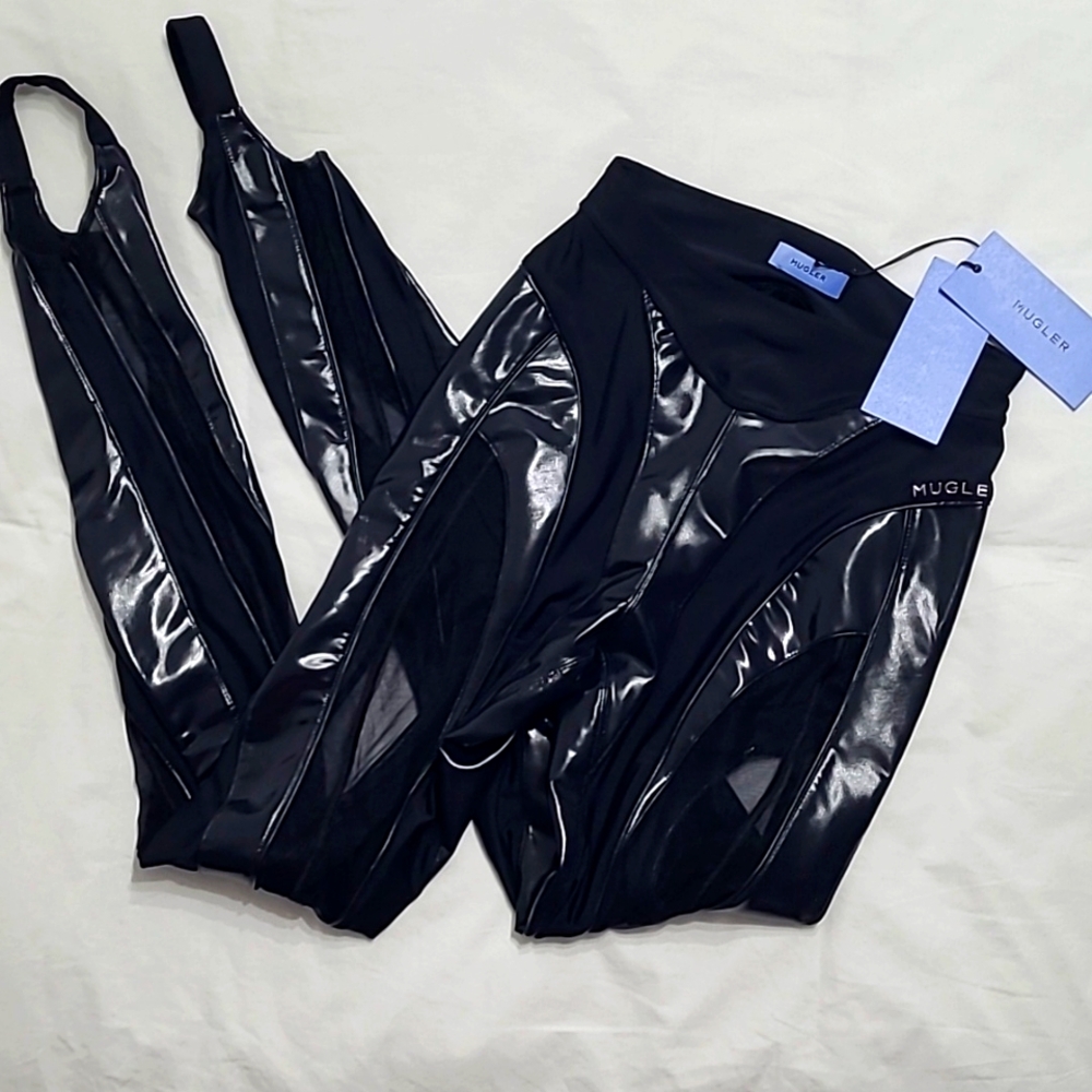 Mugler Glossy Sheer Spiral Panelled Leggings